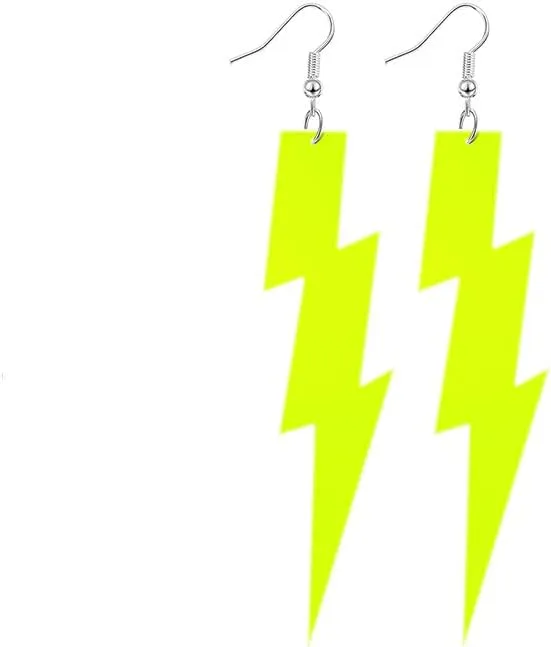Multicolor 80s Neon Earrings Acrylic Exaggerated Lightning Bolt Dangle Earrings Halloween Retro 80 90's Party Costume Accessories Jewelry for Women