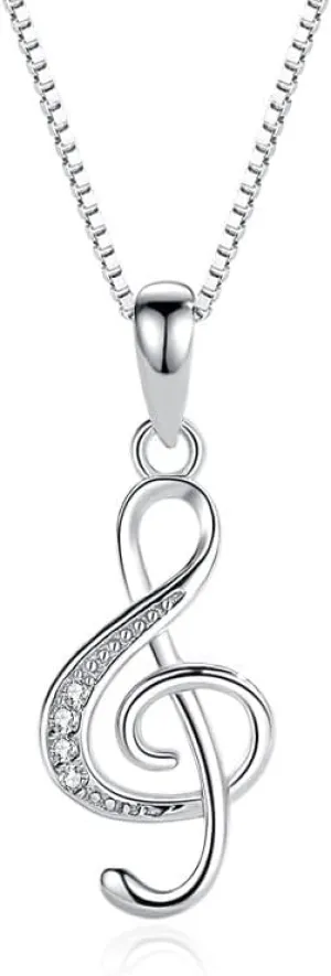 Music Note Necklace for Women Fashion 925 Sterling Sliver Cubic Zirconia Treble Clef Opal Pendant Necklaces Mothers Day Valentine's Day Christmas Jewelry Gift Chain 18 Inches