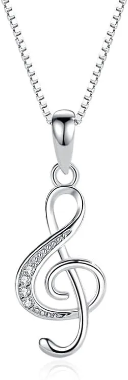 Music Note Necklace for Women Fashion 925 Sterling Sliver Cubic Zirconia Treble Clef Opal Pendant Necklaces Mothers Day Valentine's Day Christmas Jewelry Gift Chain 18 Inches