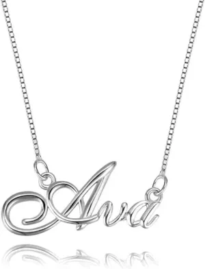 Name Necklace Personalized, Custom Made Pretty Name Plate Pendant Jewelry Gift for Her Platinum Plated