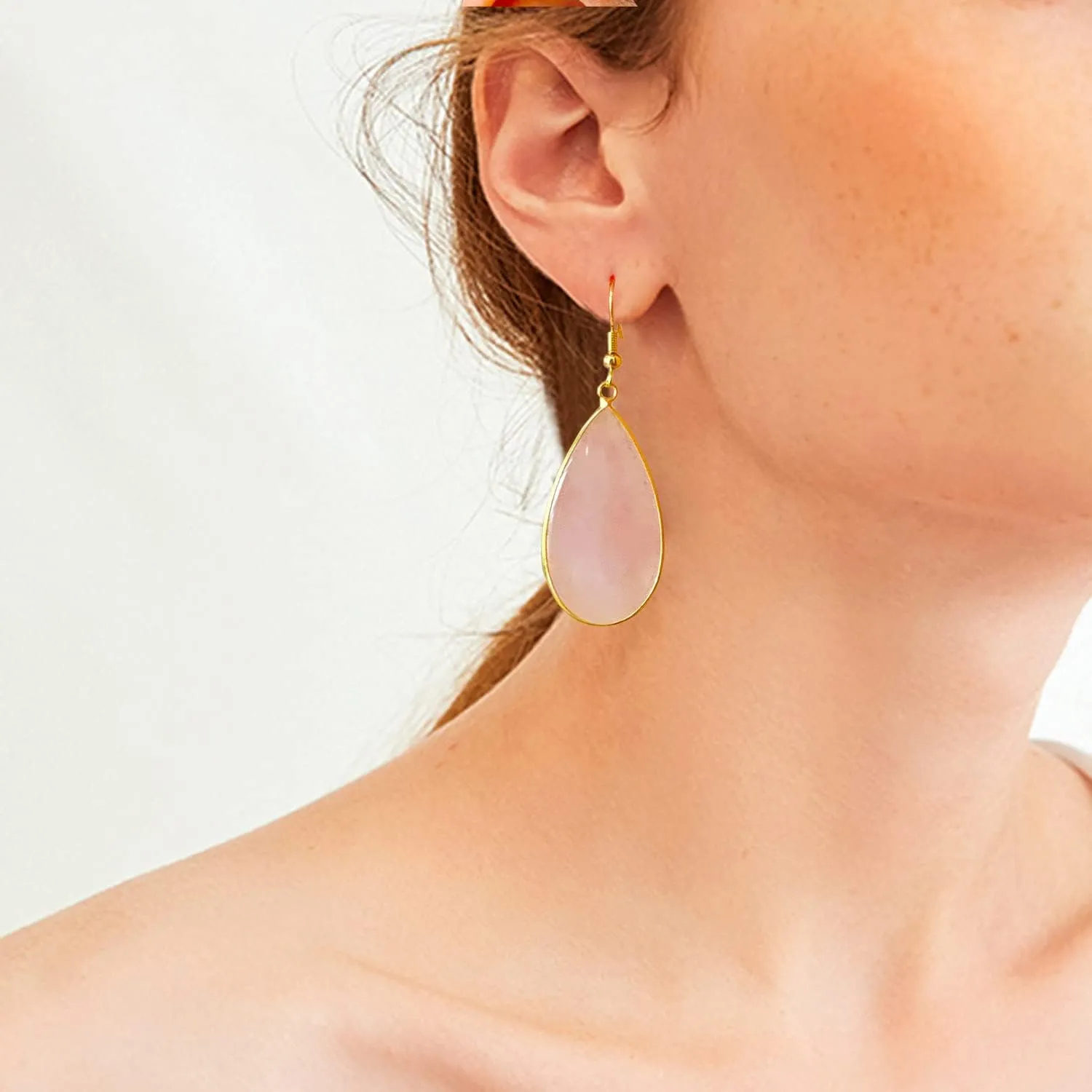 Natural Crystal Healing Stone Earrings Statement Teardrop Dangle Earrings for Women