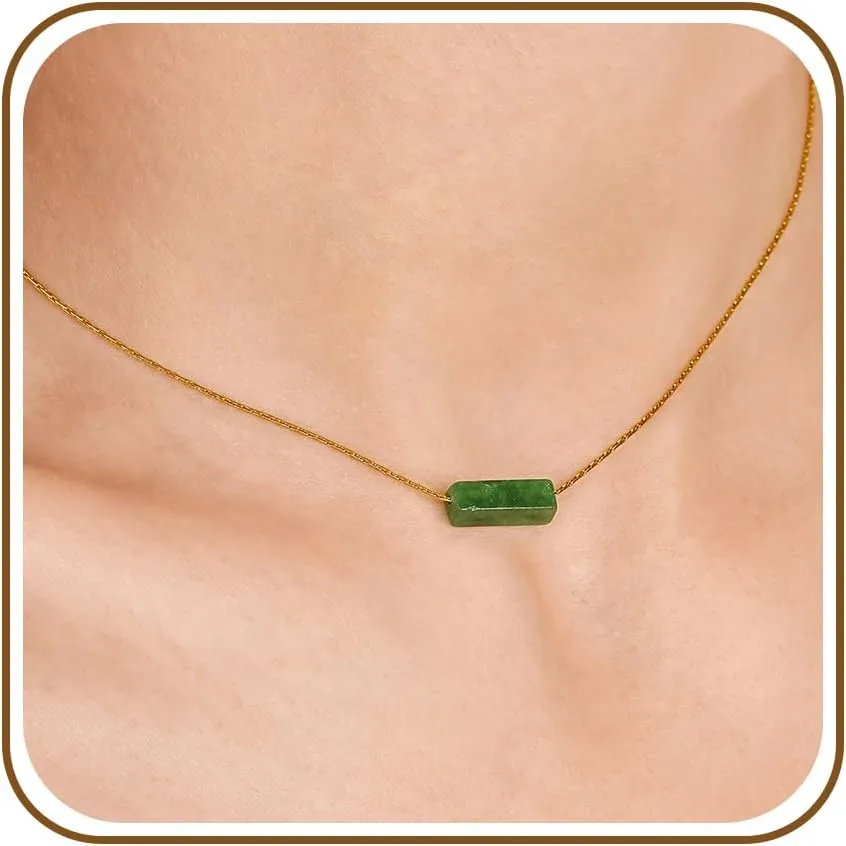 Necklaces for Women 18K Gold Plated Necklace Dainty Tiny Green Natural Stone Pendant Necklace for Women Adjustable 1mm Thin & Sturdy Chain Trendy Jewelry Birthday Christmas Valentines Day Gift