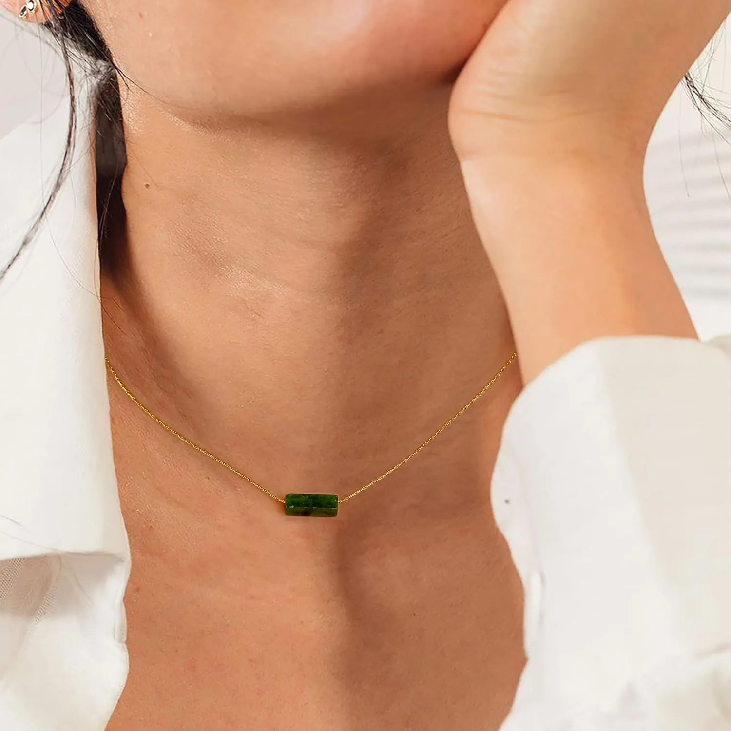 Necklaces for Women 18K Gold Plated Necklace Dainty Tiny Green Natural Stone Pendant Necklace for Women Adjustable 1mm Thin & Sturdy Chain Trendy Jewelry Birthday Christmas Valentines Day Gift