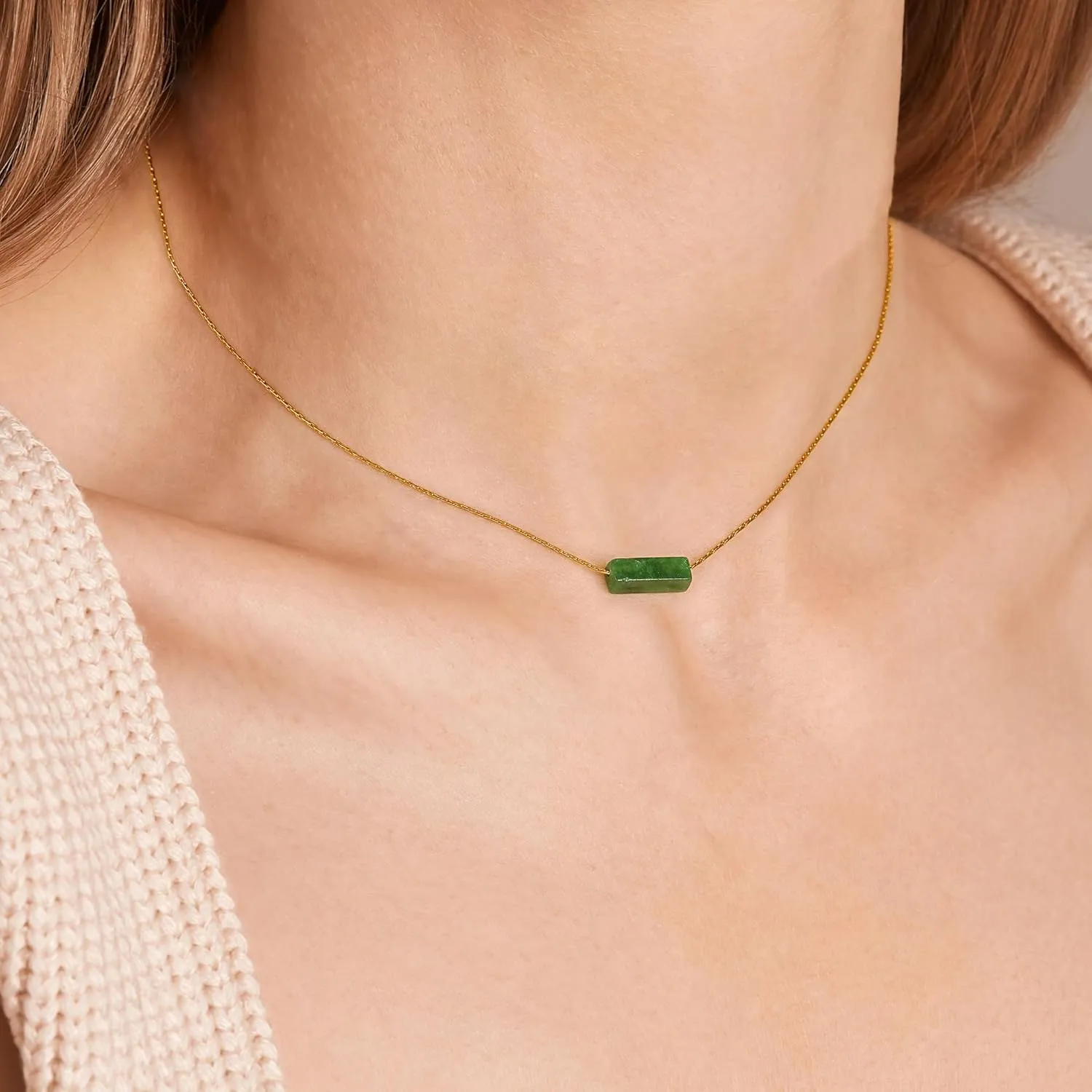 Necklaces for Women 18K Gold Plated Necklace Dainty Tiny Green Natural Stone Pendant Necklace for Women Adjustable 1mm Thin & Sturdy Chain Trendy Jewelry Birthday Christmas Valentines Day Gift