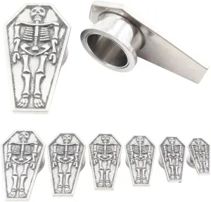 New 2025 2Pc Hexagon Skull Skeleton Coffin Stainless Ear Tunnel Plug Expander Stretcher Gauge Earring Piercing Body Jewelry Fashion Trendy Accessories Creative Gift