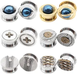 New 2025 2Pcs Stainless Button Zipper Shoelaces Ball Ear Tunnel Plug Expander Stretcher Gauge Earring Piercing Body Jewelry Fashion Trendy Accessories Creative Gift