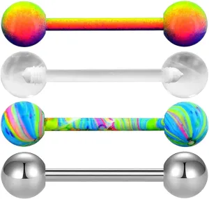 New 2025 4 Pcs Stainless Steel 14G Tongue Rings Barbell Jewelry Findings For Women Piercing Kit 16Mm Fashion Trendy Accessories Creative Gift