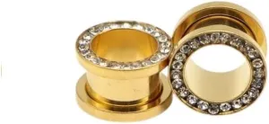 New 2025 Gold Color Ear Plugs Tunnels With Crystal Screw Fit Flesh Tunnel Ear Expanders Stretching Kit Piercings Ear Body Jewelry Gift Fashion Trendy Accessories Creative