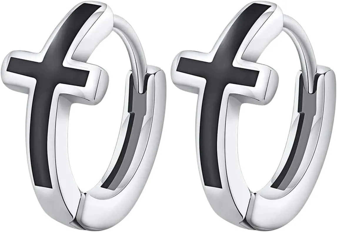 New 2025 Men Cross Hoop Earrings For Hiss, Waterproof Stainless Round Earring Christian Faith Religious Jewelry Fashion Trendy Accessories Creative Gift