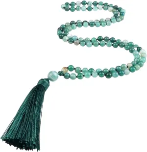 New 2025 Unisex 108 Beads Prayer Necklace Natural Green Stripe Onyx Stone Buddhist Buddha Meditation Bead Mala Women Men Decoration Jewelry Luxury With You Accessories Trendy Best For Gift And