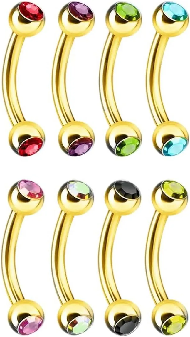 New 2025 Unisex 2/5/10Pc Stainless Steel Crystal Eyebrow Piercing Lot Tongue Snake Eyes Bulk Ring Mixed Bite Jewelry Findings Fashion Trendy Accessories Creative Gift For Women And Men