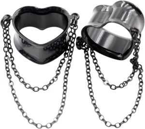 New 2025 Unisex 2Pcs Stainless Steel Heart Love Double Chains Pendant Ear Plugs Tunnels Expander Stretcher Gauges Body Piercing Jewelry Fashion Accessories Creative For Women And Men Men