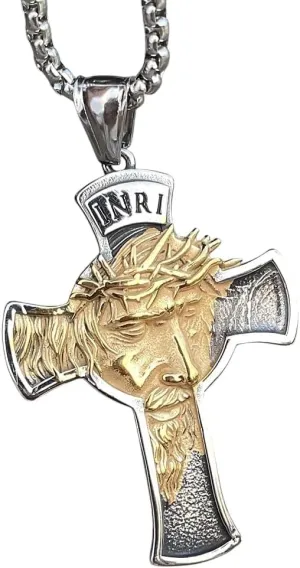 New 2025 Unisex 316L Stainless Steel Jesus Face Cross Pendant Necklace Men His Vintage Catholic Chain Amulet Jewelry Gift With For You Accessories Trendy Creative For Women And Men