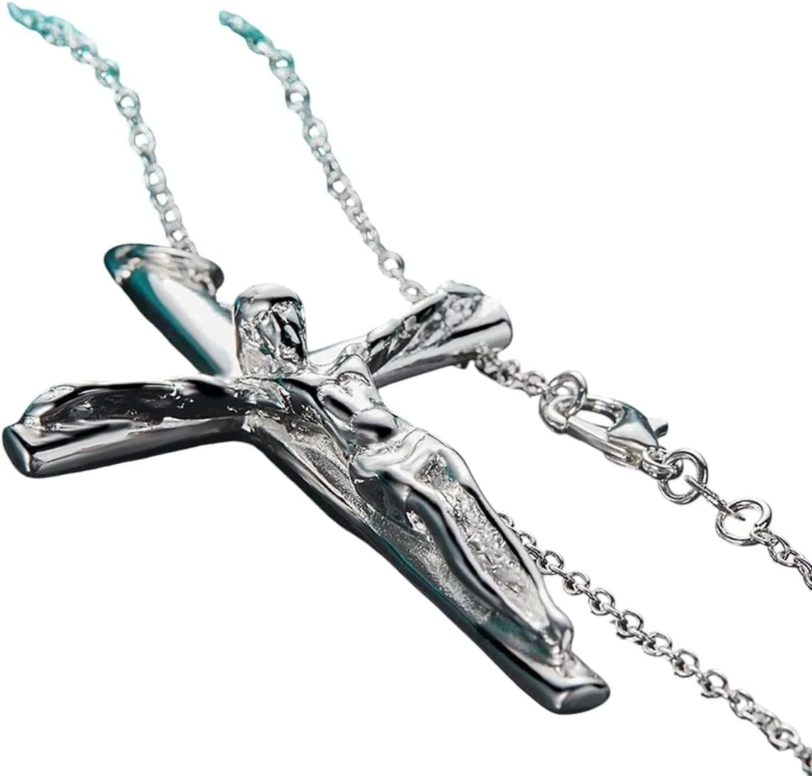 New 2025 Unisex 925 Sterling Silver Jesus Cross Pendant Necklace 16-30 Inch Snake Chain Men Ladies Party Wedding Fashion Decoration Jewelry Luxury With You Accessories Trendy Best For Gift Women And