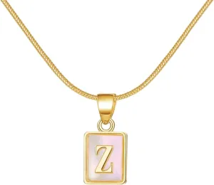 New 2025 Unisex Fashion Glowing Letter Initial Necklace For Women Men Gold Color Square Shell Glow In The Dark 26 Alphabet Name Choker Decoration Jewelry Luxury Accessories Trendy For Women And Men