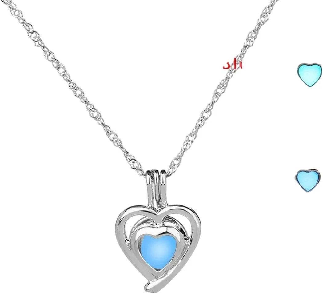 New 2025 Unisex Glow In The Dark Locket Necklace For Women Skull Heart Mermaid Cross Tortoise Glowing Beads Cage Pendant Fashion Decoration Jewelry Luxury With You Accessories Trendy And Men