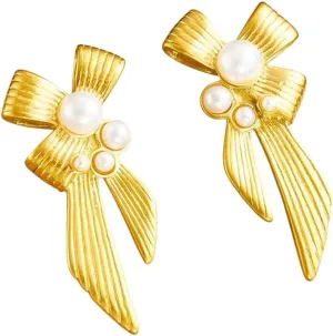 New 2025 Unisex High 316L Stainless Steel Imitation Pearl Special Bow Earrings Women Light Luxury Non-Fading Stud Decoration Jewelry With You Accessories Trendy Best For Gift For Women And Men