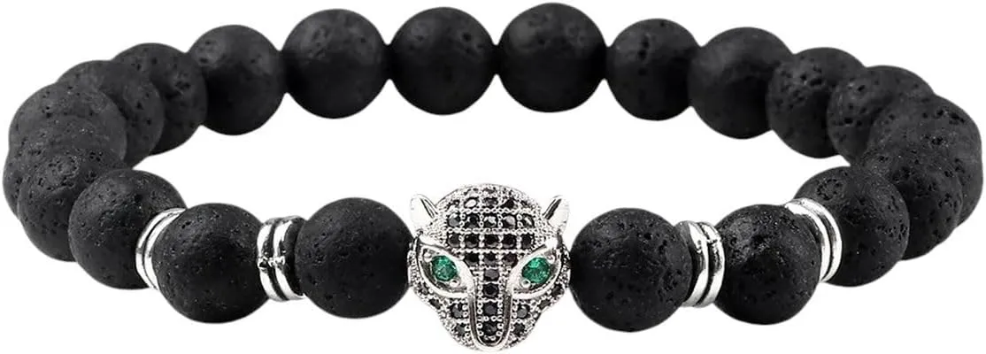 New 2025 Vintage Leopard Head Charms Men Bracelets Natural Volcanic Stone Bracelet Women Prayer Jewelry Gift Couple Bangle Pulseira Fashion Trendy Accessories Creative