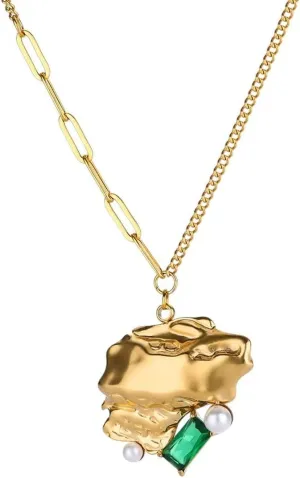 New 2025 Zircon Imitation Pearl Irregular Necklace For Women Gold Color Stainless Geometric Wedding Christmas Jewelry Gift Fashion Trendy Accessories Creative