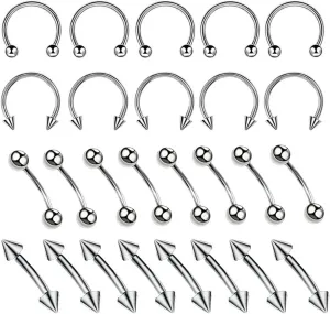 New 2026 Arrive 26Pc Surgical Body Piercing Jewelry Lot Bulk Nose Ring Tongue Bar Eyebrow Labret Set Horseshoe Pack Fashion Trendy Accessories Creative Gift