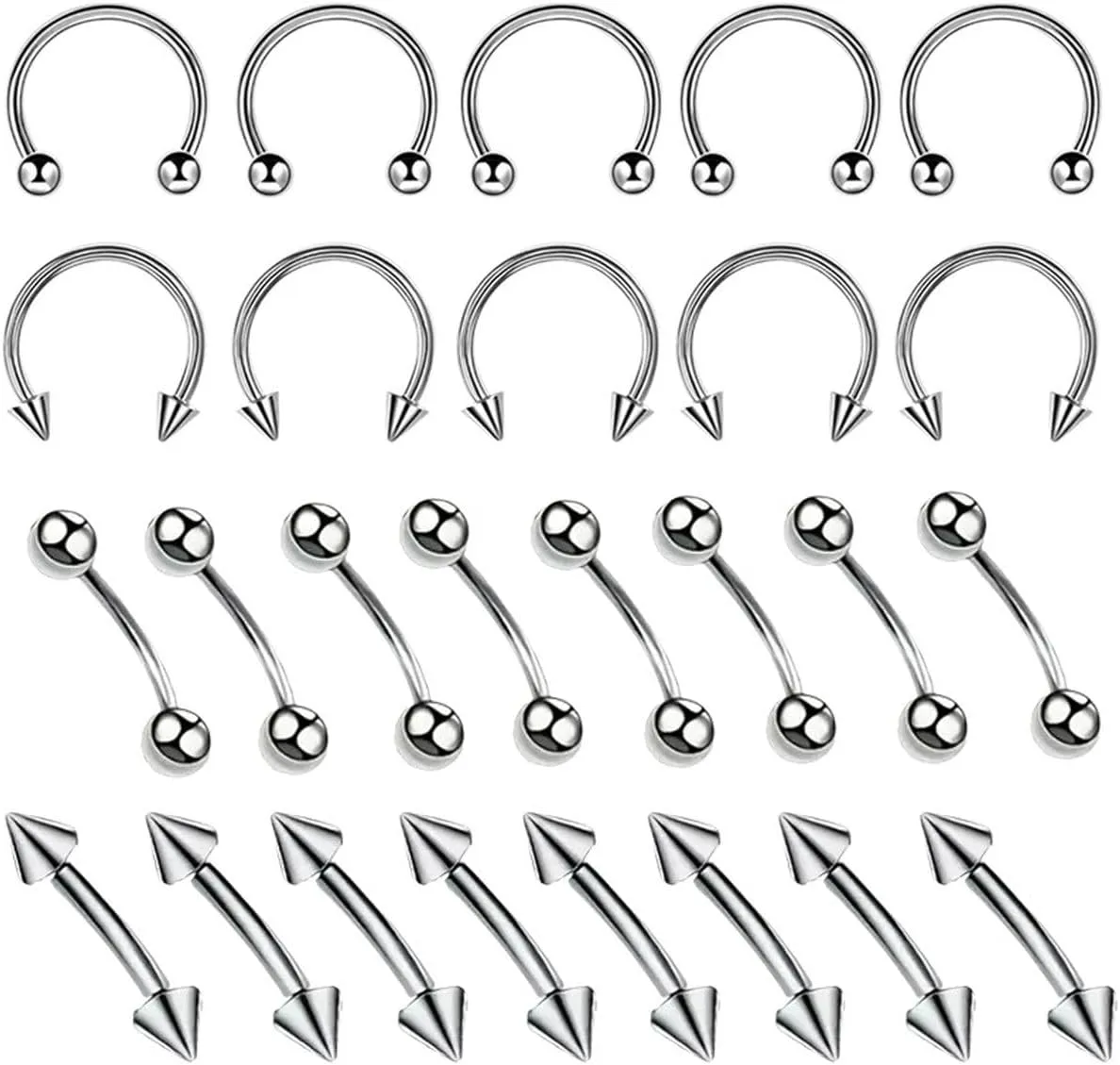 New 2026 Arrive 26Pc Surgical Body Piercing Jewelry Lot Bulk Nose Ring Tongue Bar Eyebrow Labret Set Horseshoe Pack Fashion Trendy Accessories Creative Gift