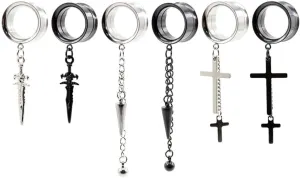 New 2026 Arrive 2Pc Stainless Steel Chain Cross Ball Spike Pendant Ear Plug Tunnel Expander Stretcher Gauges Piercing Body Jewelry Findings Fashion Trendy Accessories Creative Gift For Women And Men