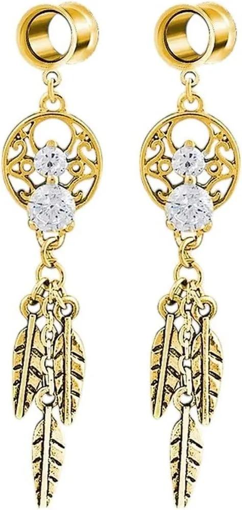 New 2026 Arrive 2Pcs 6-25Mm Stainless Feather Dangle Ear Plugs Tunnel Drop Tassel Piercing De Orelha Alargador Jewelry Fashion Trendy Accessories Creative Gift