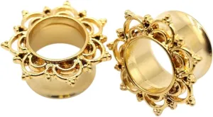New 2026 Arrive 2Pcs Copper Brass Stainless Flower Ear Plugs Tunnel Expanders Stretcher Gauges Flesh Piercing Earring Body Jewelry Fashion Trendy Accessories Creative Gift