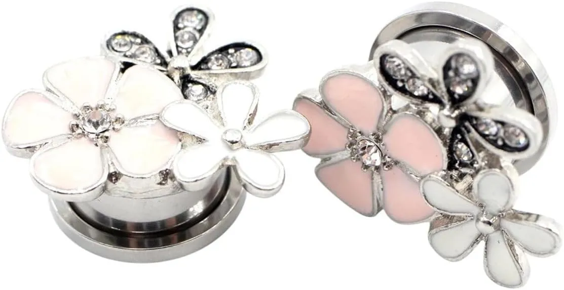 New 2026 Arrive 2Pcs Stainless Flower Leaf Sun Star Gear Skull Ear Tunnels Plugs Screw Expander Gauges Body Piercing Jewelry Fashion Trendy Accessories Creative Gift