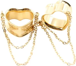 New 2026 Arrive 2Pcs Stainless Steel Heart Love Double Chains Pendant Ear Plugs Tunnels Expander Stretcher Gauges Body Piercing Jewelry Fashion Trendy Accessories Creative Gift For Women And Men