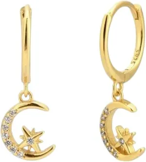 New 2026 Arrive Gold Color Flower Moon Dangle Earrings Set For Women Zircon Ear Cuff Clip Fashion Jewelry Trendy Accessories Creative Gift