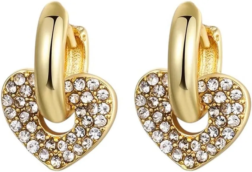 New 2026 Arrive Gold Plated Heart Earrings Set For Women Zircon Ear Cuff Women's Stud Hoop Drop Dangle Jewelry Fashion Trendy Accessories Creative Gift