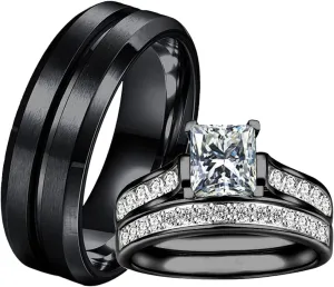 New 2026 Arrive Unisex Fashion Couple Rings Romantic White Rhinestones Cz Women Set Simpe Men's Stainless Steel For Wedding Decoration Jewelry Luxury Accessories Trendy For Women And Men