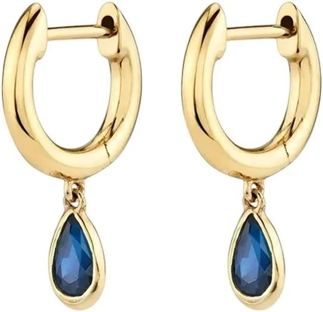 New 2026 Arrive Unisex Gold Color Hoop Earrings For Women Blue Zircon Ear Cuffs Hwaterdrop Drop Fashion Jewelry Findings Trendy Accessories Creative Gift For Women And Men