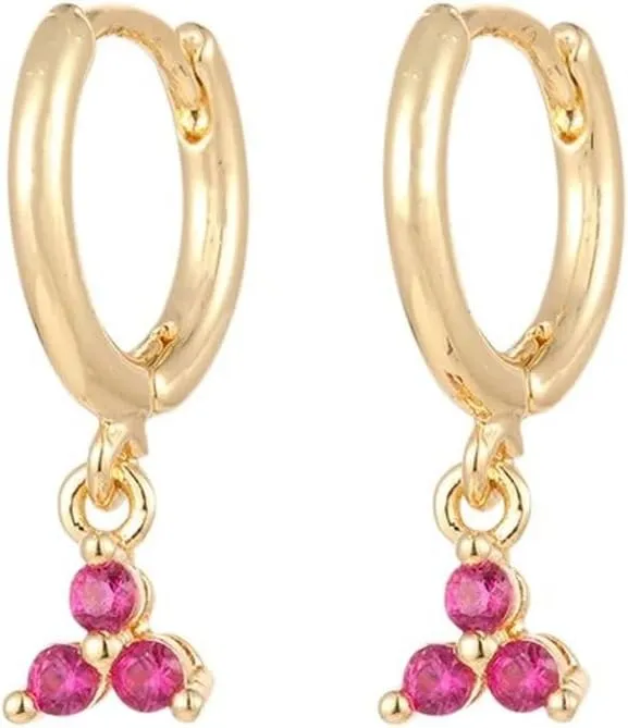 New 2026 Arrive Unisex Gold Color Hoop Earrings For Women Red Zircon Ear Cuffs Drop Dangle Set Fashion Jewelry Trendy Accessories Creative Gift For Women And Men