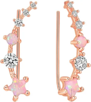 New 2026 Arrive Unisex Star Design Opal Ear Cuffs Silver Plated Cubic Zircon Earrings For Women Hers Jewelry Valentine's Day Gifts Decoration Luxury With You Accessories Trendy For Women And Men