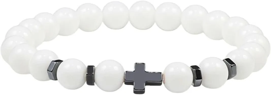 New 2026 Natural Lava Stone Men Bracelets 6Mm 8Mm Black Onyx Beads Cross Charm Bracelet & Bangle Women Meditation Prayer Jewelry Fashion Trendy Accessories Creative Gift