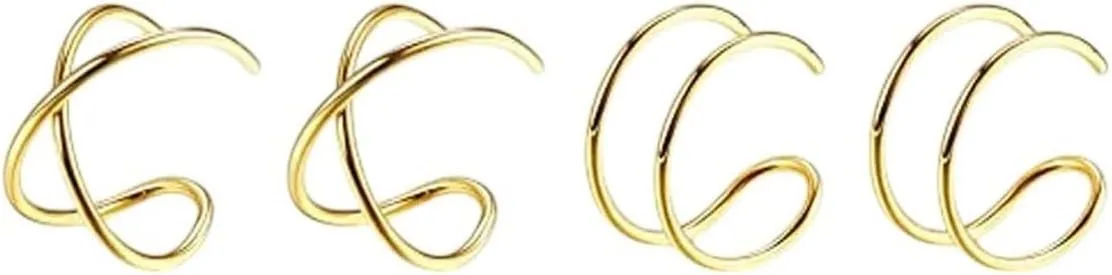 New 2026 Unisex 4 Pcs Stainless Steel Ear Cuff Criss Cross Double Lines Cuffs Non Piercing Helix Earcuff Cartilage Earring Jewelry Fashion Trendy Accessories Creative Gift For Women And Men