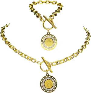 New 2026 Unisex Christian Crystal Jesus Pendant Jewelry Set Women Vintage Stainless Steel Gold Color Hip Hop Choker Necklace Bracelet Decoration Luxury Accessories Trendy Best For Gift And Men