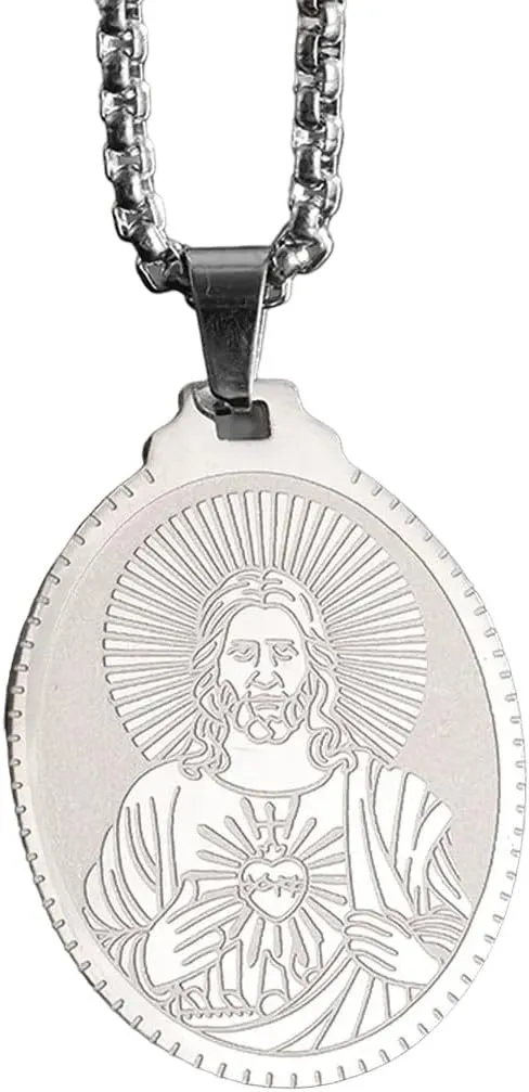 New 2026 Unisex Christian Savior Jesus Sacred Heart Pendant Necklace For Women Men Stainless Steel Badge Amulet Catholic Jewelry Christmas Decoration Luxury Accessories Trendy For Women And Men