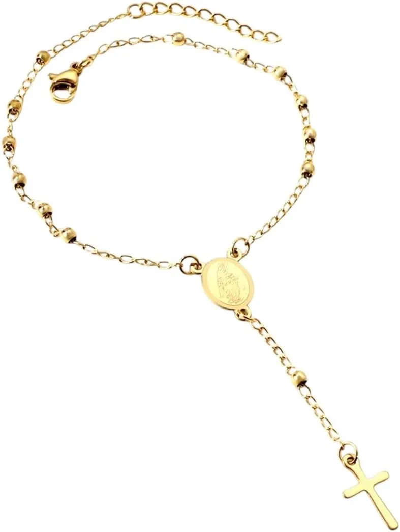 New 2026 Unisex Cross Rosary Bracelet For Women Men Virgin Mary Religious Prayer Bead Link Chain On Hand Christian Jewelry Adjustable Decoration Luxury Accessories Trendy For Women And Men
