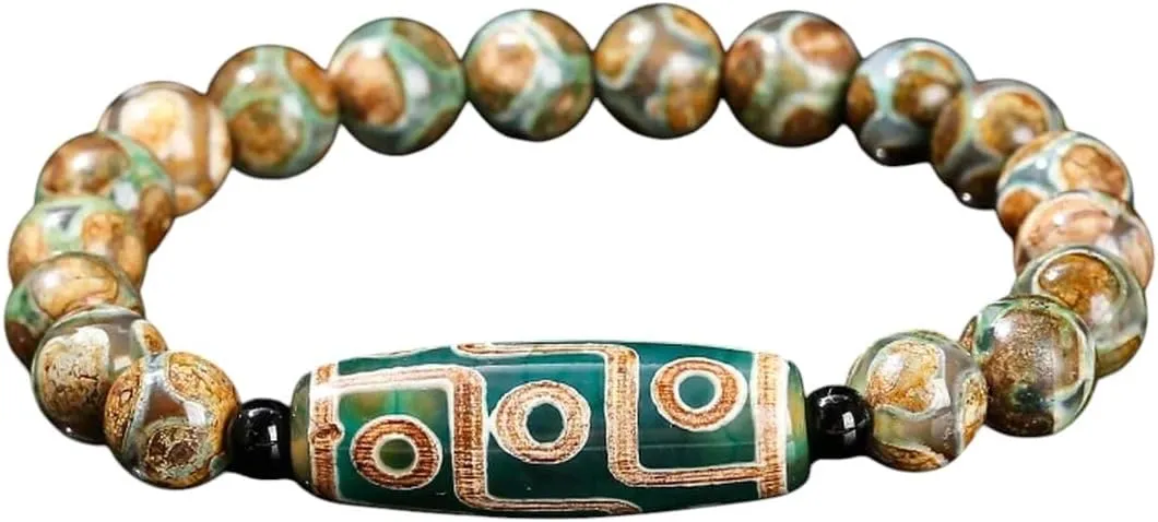 New 2026 Unisex Natural Green Nine Eyes Tibetan Dzi Agate Barrel Beads Bracelet Women Men Retro Buddha Prayer Charm Yoga Jewelry Gift With For You Accessories Trendy Creative For Women And Men