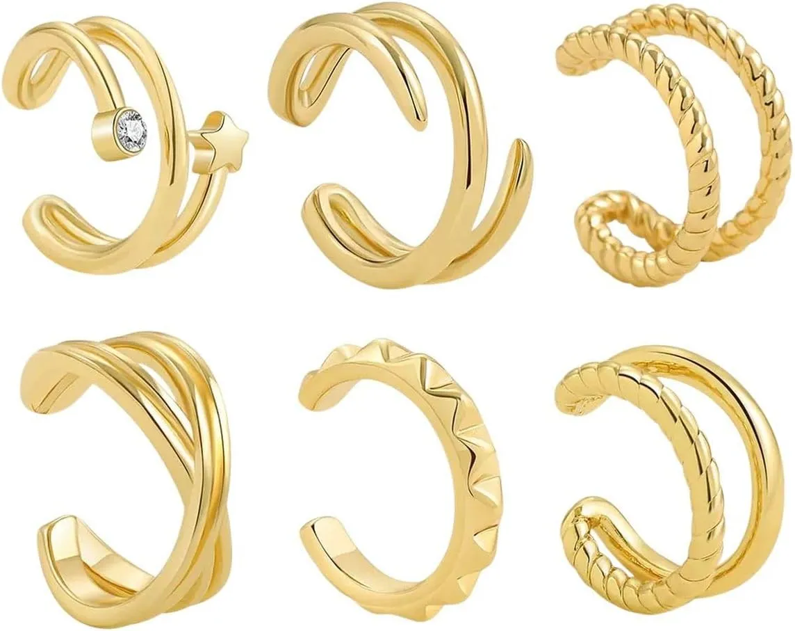 New 2026 Unisex Stainles Stell Gold Color Ear Cuff Cartilage Wrap Earrings Non-Piercing Bones Spiral Clip Set For Women Men Jewelry Gift Fashion Trendy Accessories Creative For Women And Men