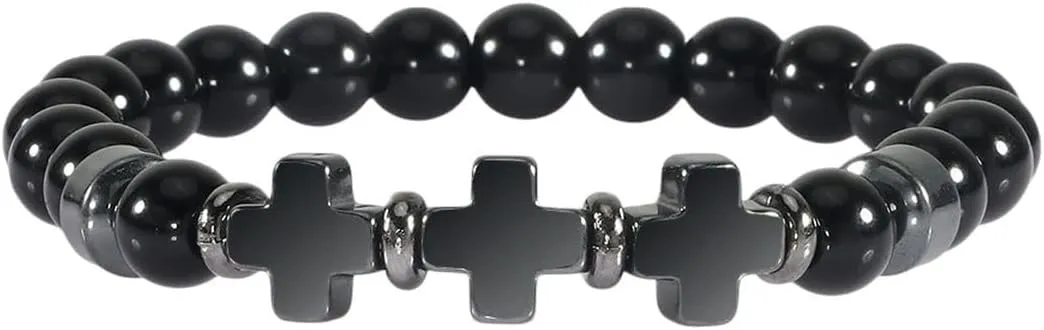 New 2026 Unisex Stainles Stell Prayer Beaded Bracelet Natural Onyx Meditation Men Rosary Christian Cross Women Yoga Jewelry Fashion Trendy Accessories Creative Gift For Women And Men