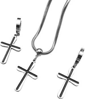 New 2026 Unisex Stainless Steel Cross Pendant Jewelry Sets For Women Men Silver Color Snake Chain Religious Faith Necklace Earring Bracelet Decoration Luxury Accessories Trendy For Women And Men