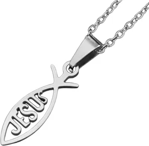 New 2026 Unisex Stainless Steel Heart&Fish Shape Jesus Pendant Necklace for Women Man Gold/Steel Color Religious Jewelry Gifts Decoration Luxury with You Accessories Trendy for Women and Men