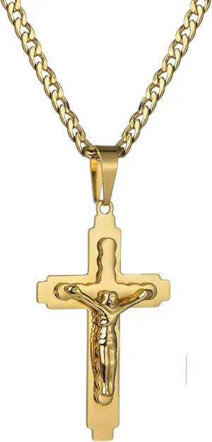 New for Trendy 2025 3 Layers Stainless Steel Jesus Cross Pendant Necklace Religious Holy Lord Necklace Jewelry Unisex Jewelry Fashion Accessories Creative Gift