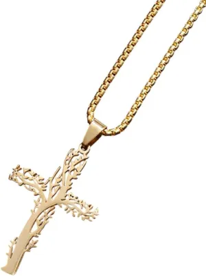 New For Trendy 2025 Fashion Tree Of Life Cross Jesus Stainless Steel Pendant Necklace Men And Women Religious Trend Amulet Jewelry Fashion Accessories Creative Gift