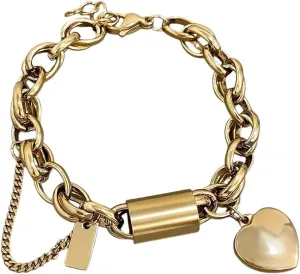 New For Trendy 2025 Heart Lock Stainless Steel Charm Bracelet Chunky Gold Plated Chain Love Bracelets Christmas Valentine Gift Jewelry Fashion Accessories Creative Gift