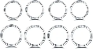 NewZenro 8Pcs Surgical Stainless Steel Sleeper Cartilage Daith Tiny Silver Small Huggie Hoop Earrings Mini Septum Hinged Clicker Nose Ring Helix Tragus Piercing for Women Mens 8mm 10mm Set 18g Gifts